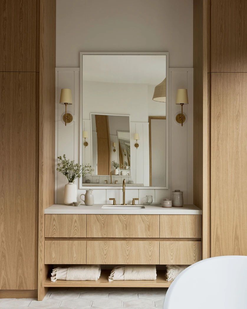 Large bathroom with warm neutrals.