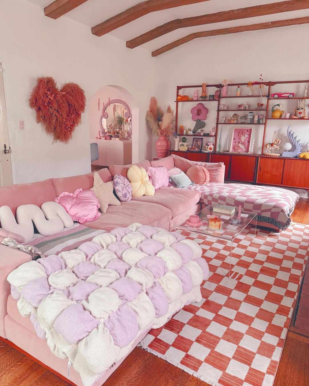 pink cluttercore living room