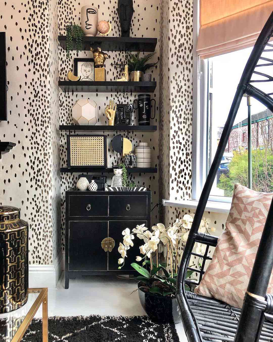 maximalist black and white living room