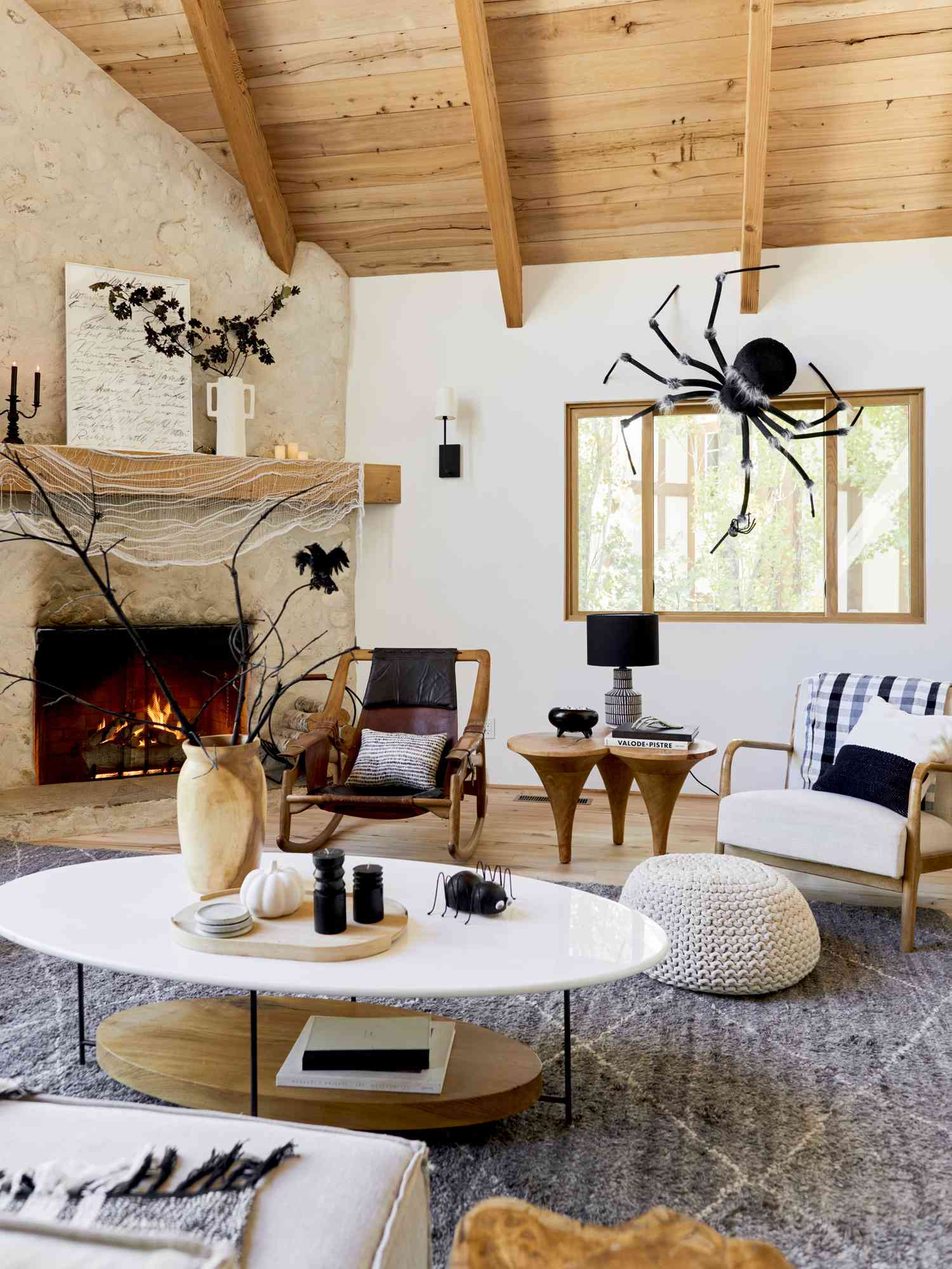 Halloween decor in a modern living room