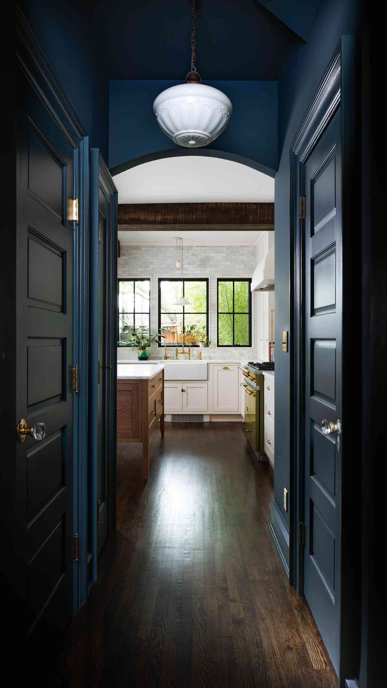 Dark blue regal hallway.