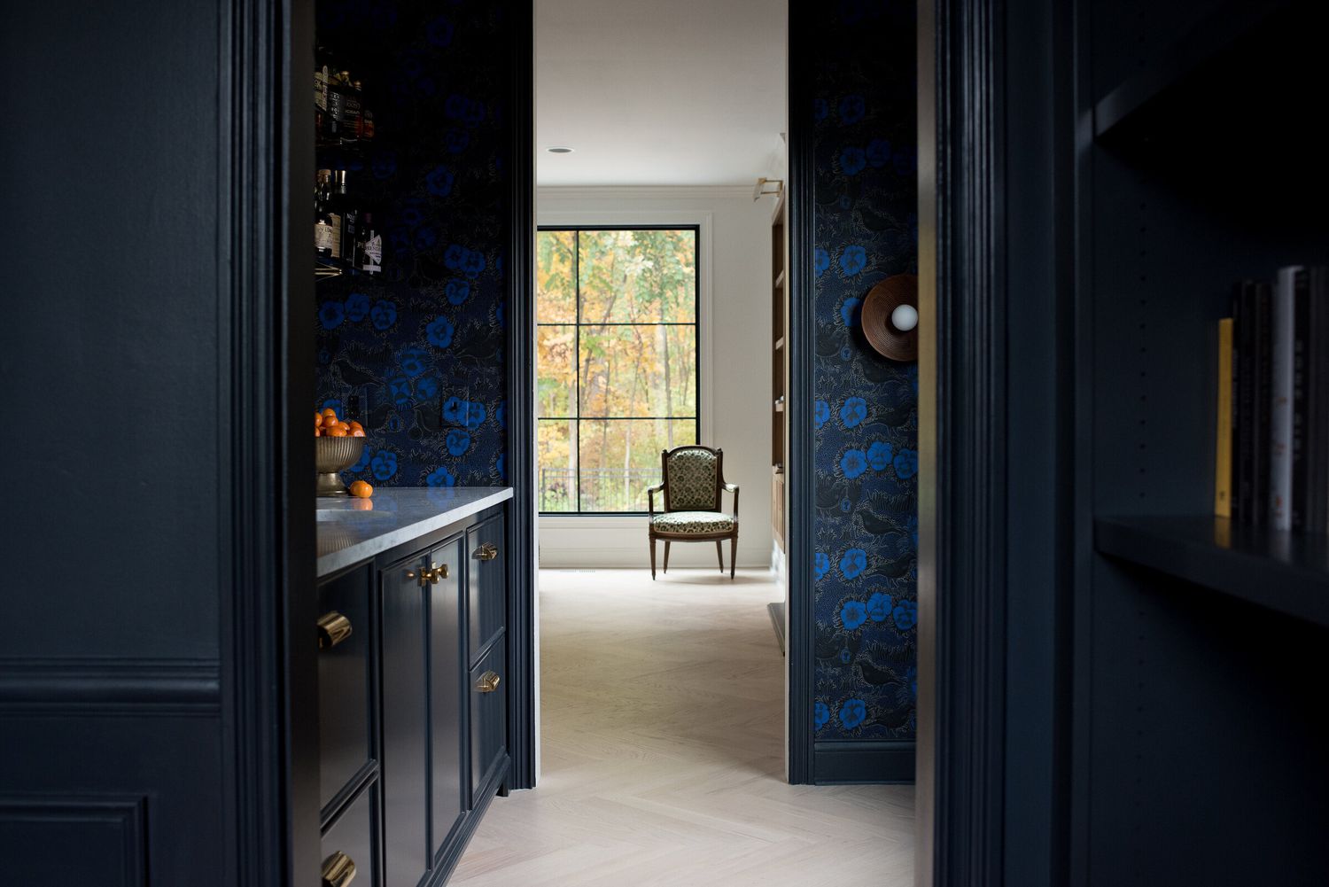Dark blue moody hallway.