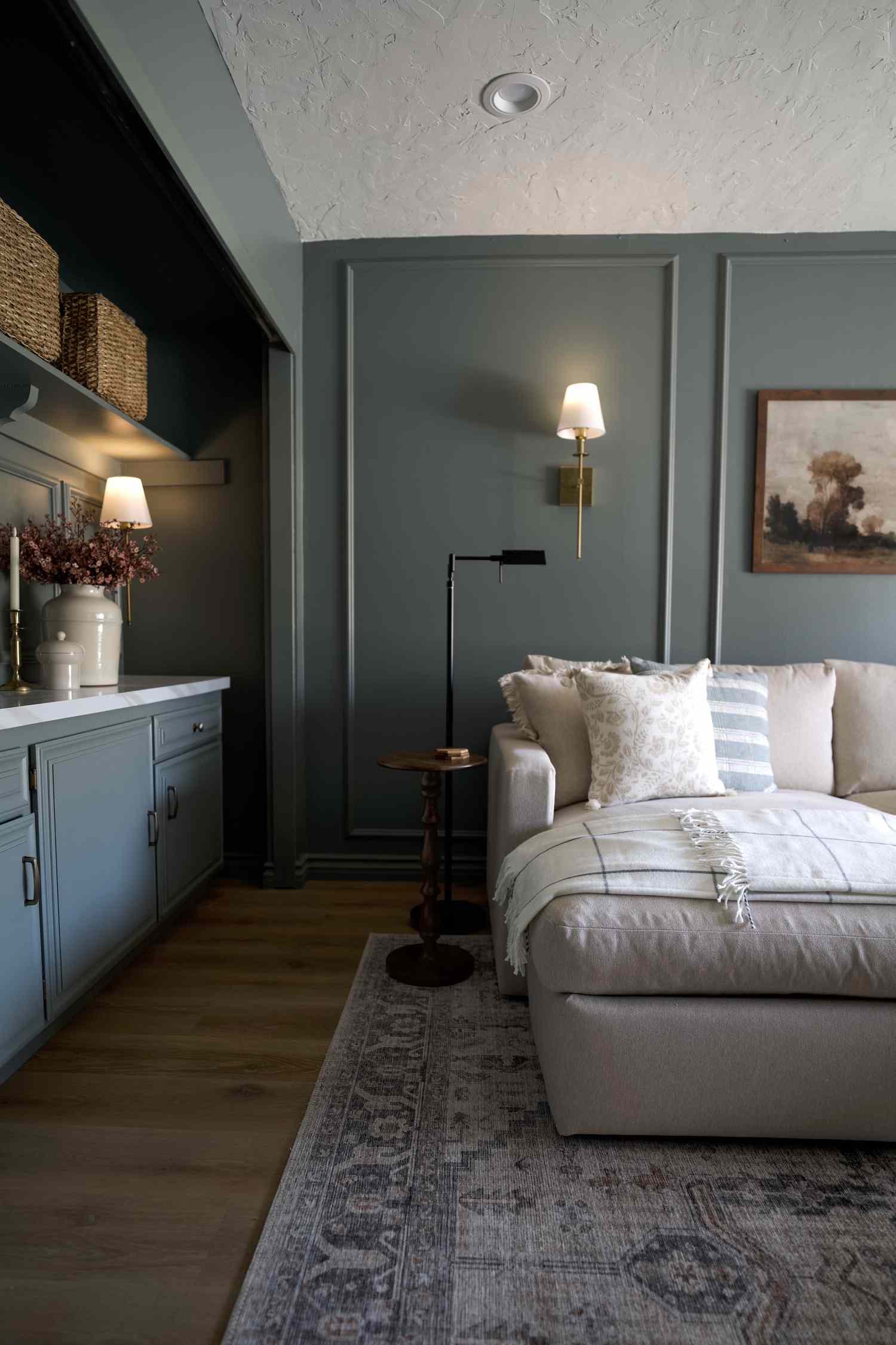 Kristen McGowan layered lighting hack using battery-operated wall sconces.