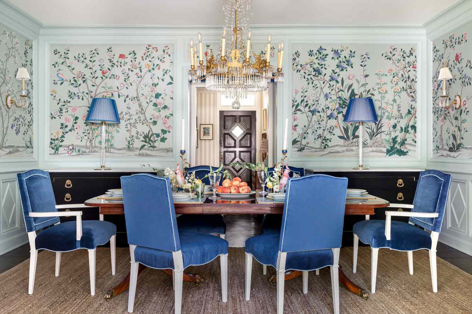 botanical mural in dining room