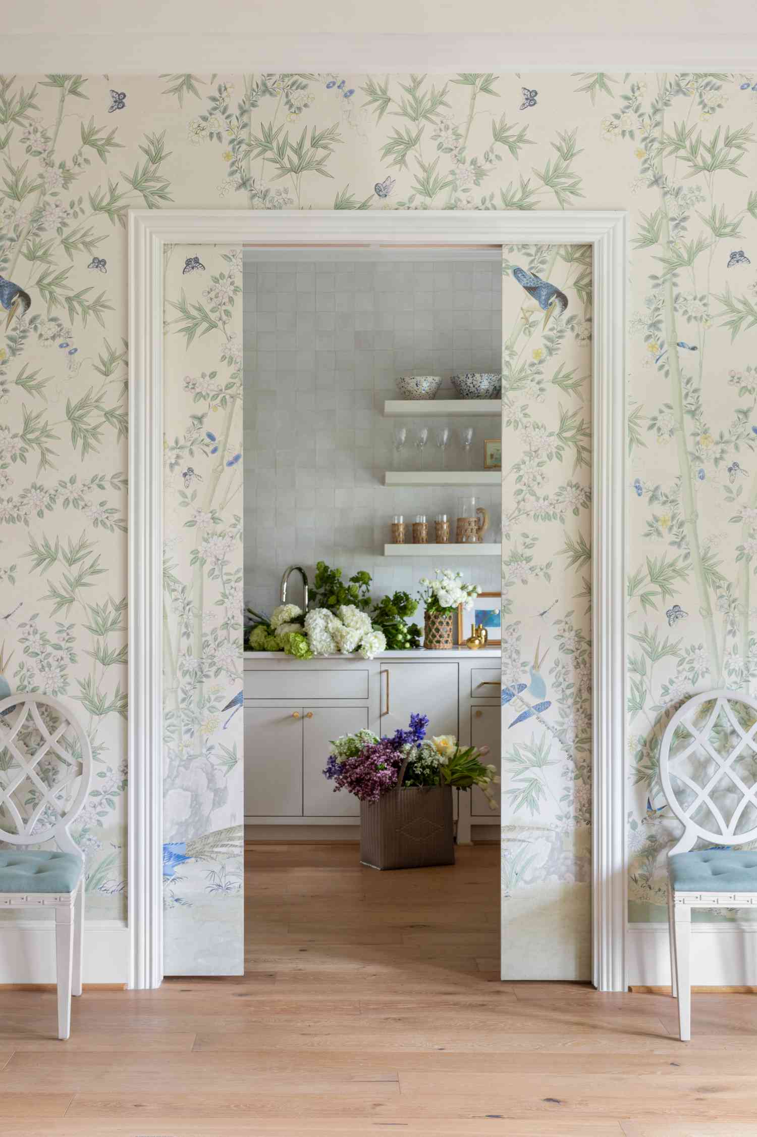 botanical print covered doors
