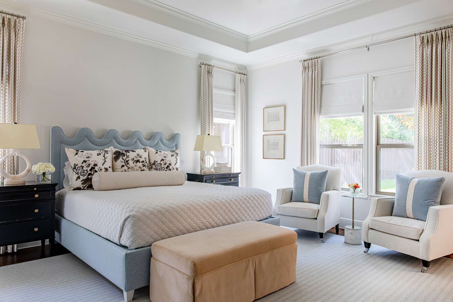 botanical pillowcases on bed