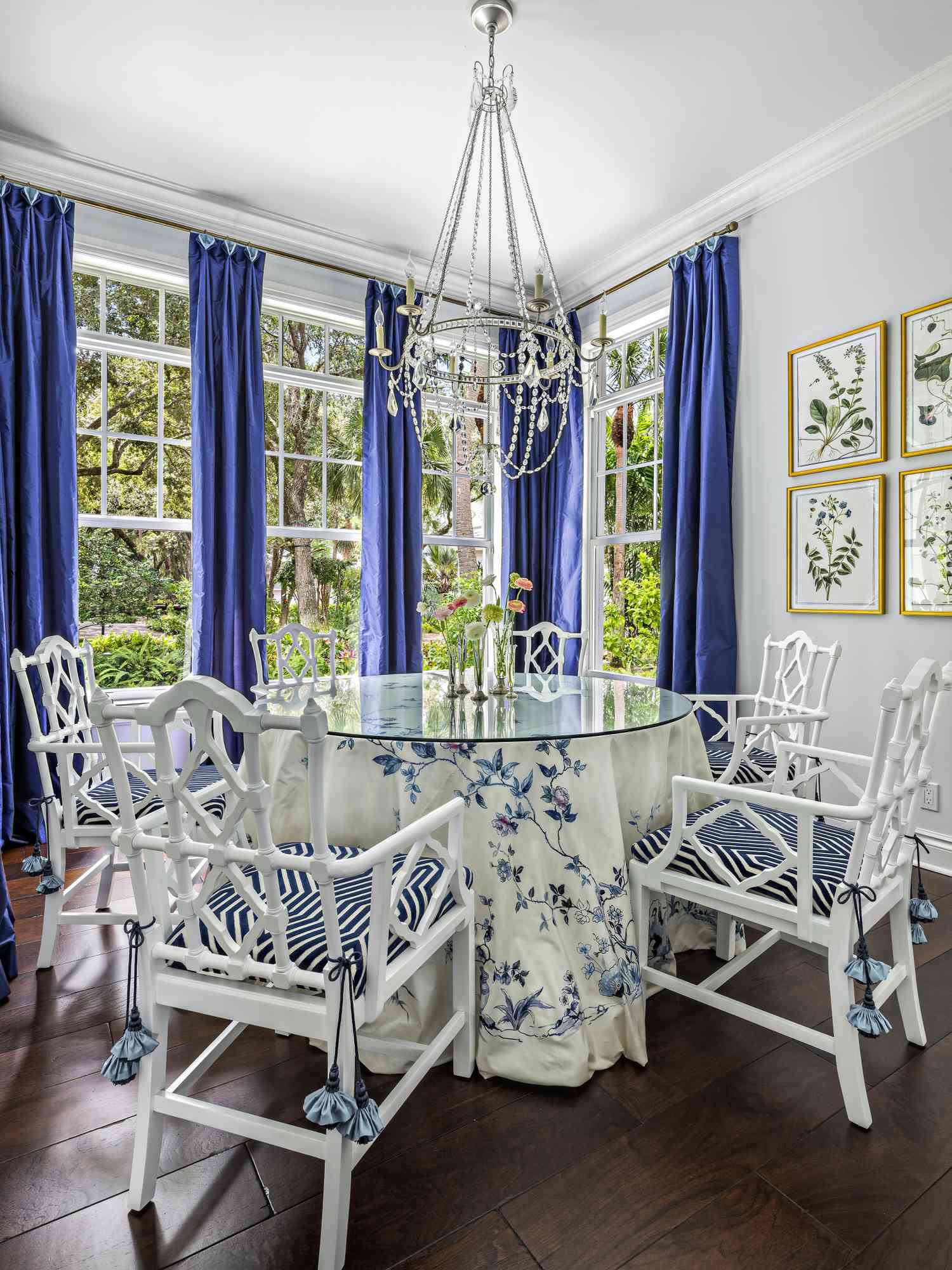 botanical table skirt and artwork