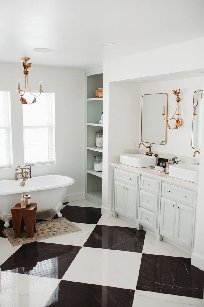 Bathroom with checkerboard floors.
