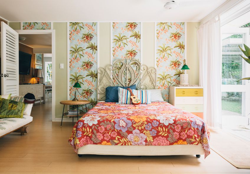 vintage textile draped over a bed