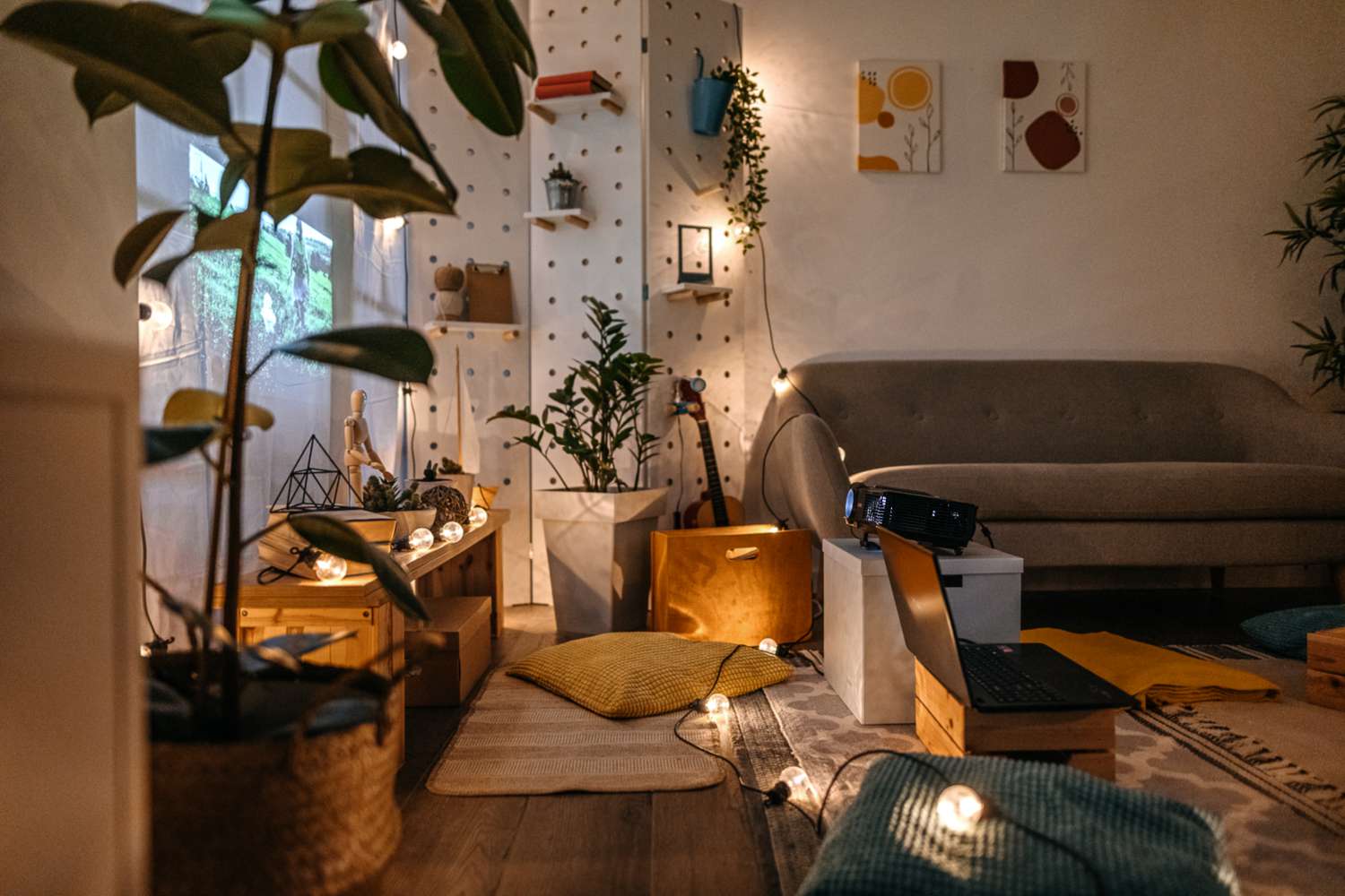 Living room with cozy lighting