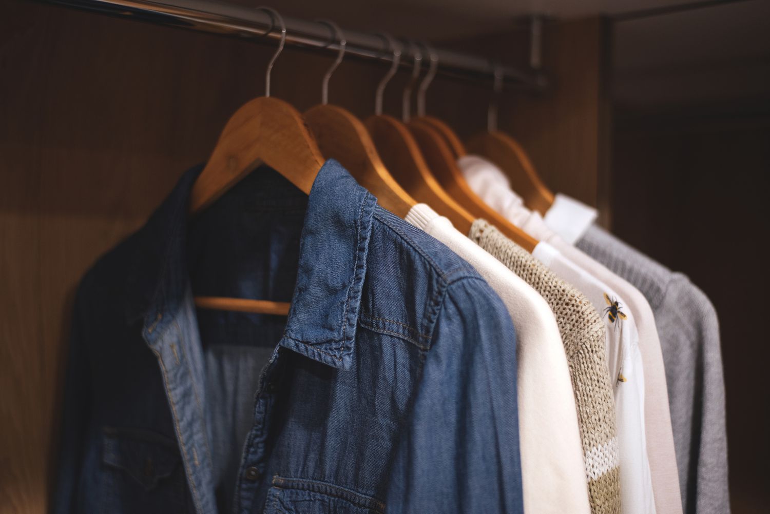wooden hangers in closet